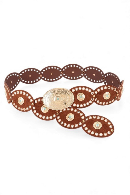 Oval Boho Sueded Disk Belt Western