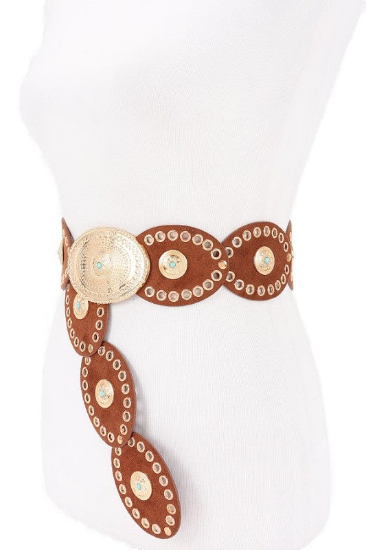 Oval Boho Sueded Disk Belt Western