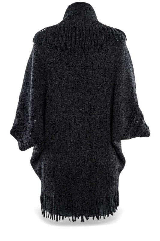 Fringe Lapel Collar Open Knit Cardigan Acrylic