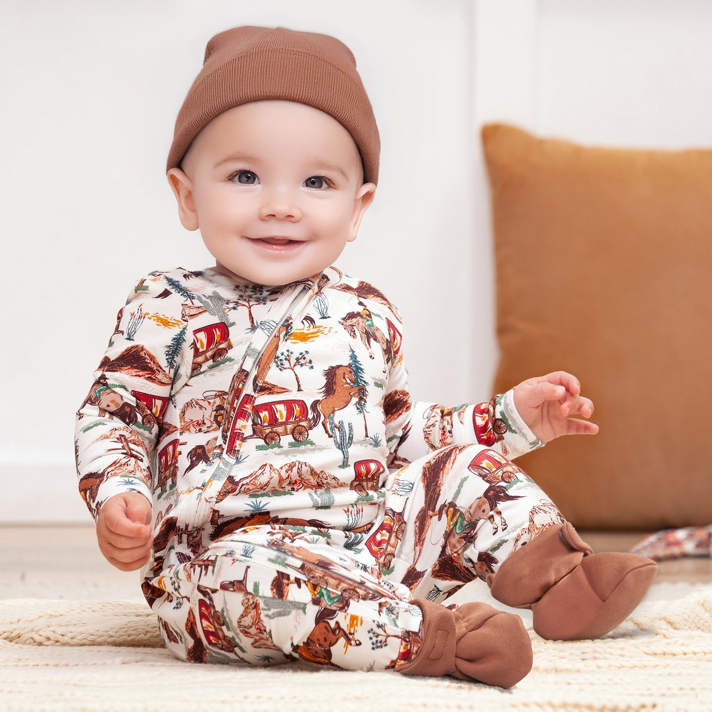 Cowboy Western Spirit Baby Boy Bamboo Zipper Romper Tesa Babe