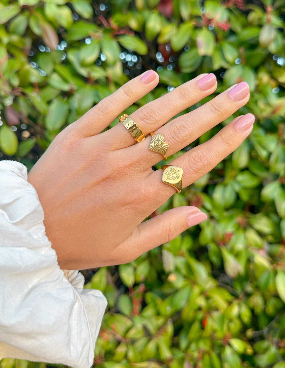 Floral Signet Ring with Natural Cotton Pouch Elevated Faith