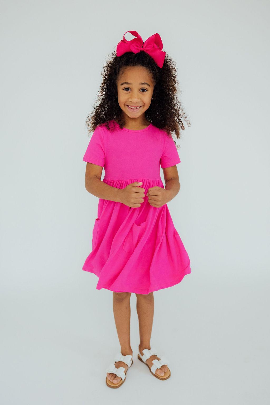 Hot Pink Twirl Pocket Dress S/S Mila & Rose