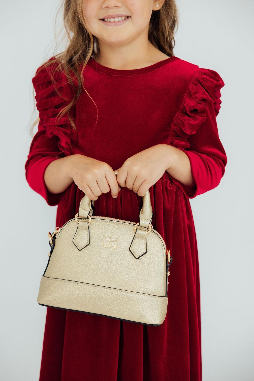 Gold Metallic Crossbody Purse Girl's Vegan PU Leather Mila & Rose