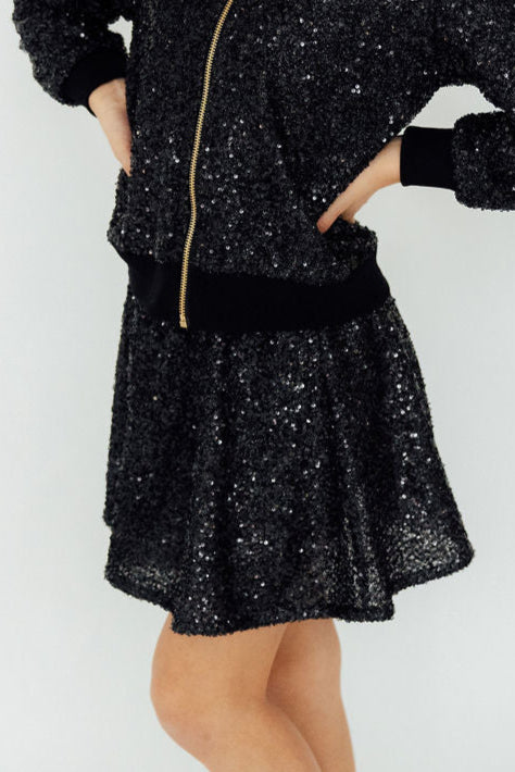 Black Sequin Twirl Skort with Attached Shorts