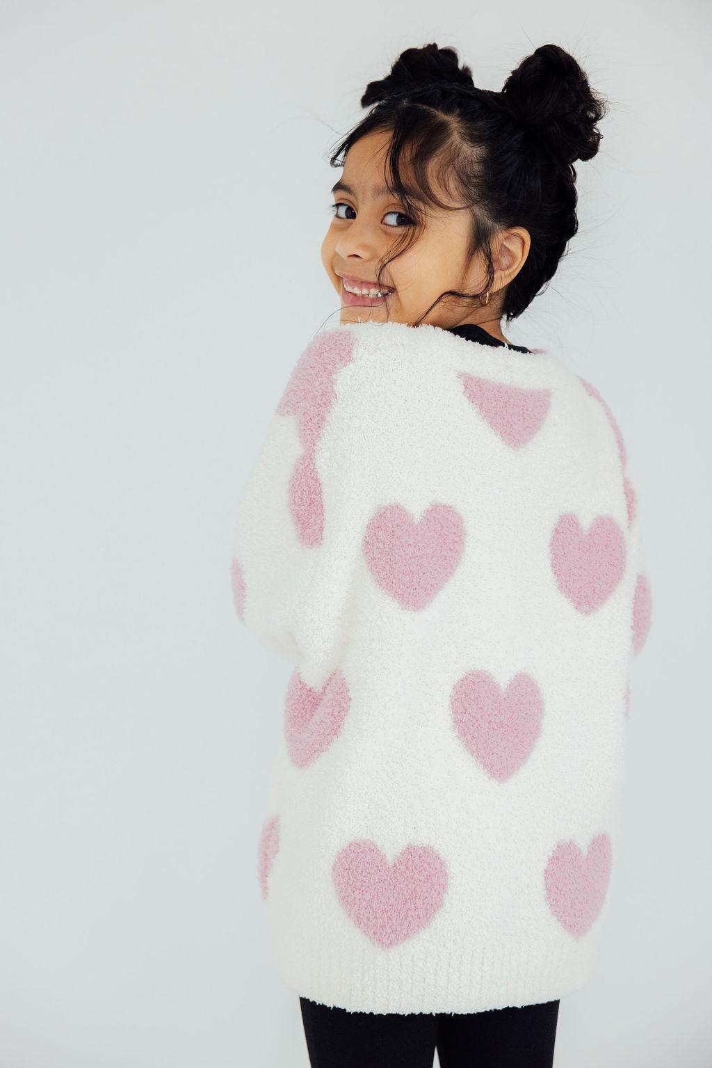 Cozy Light Pink Heart Cardigan Oversized Fit Mila & Rose