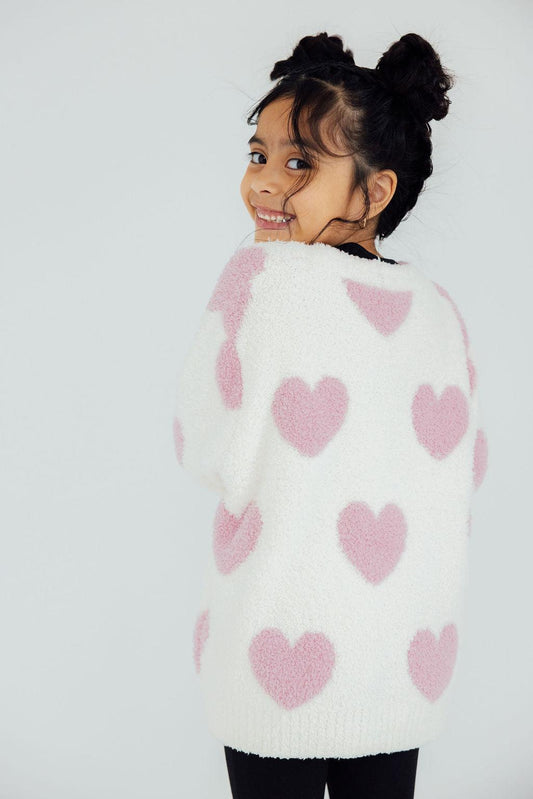 Cozy Light Pink Heart Cardigan Oversized Fit Mila & Rose