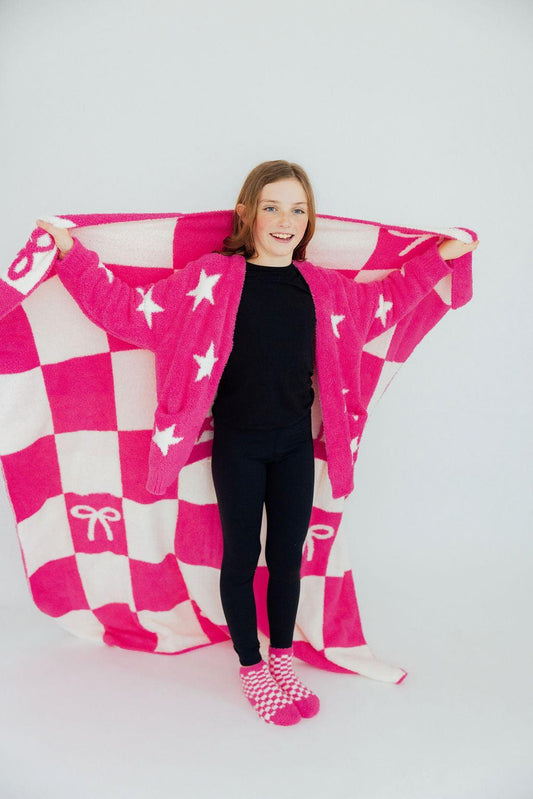 Bright Pink Checker Cozy Blanket Throw Mila & Rose