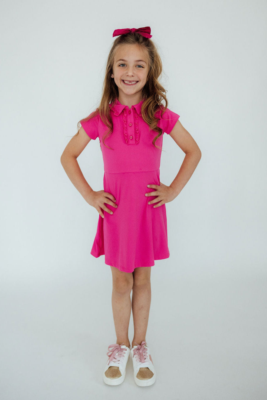 Hot Pink Short Sleeve Polo Dress Girls' Dress Mila & Rose