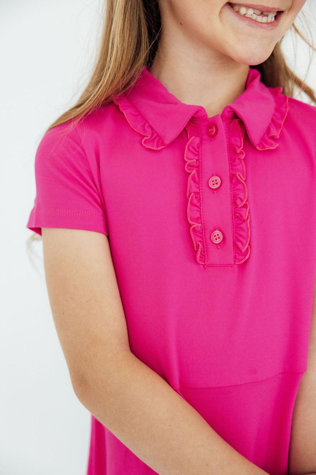 Hot Pink Short Sleeve Polo Dress Girls' Dress Mila & Rose