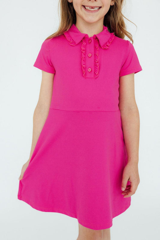 Hot Pink Short Sleeve Polo Dress Girls' Dress Mila & Rose