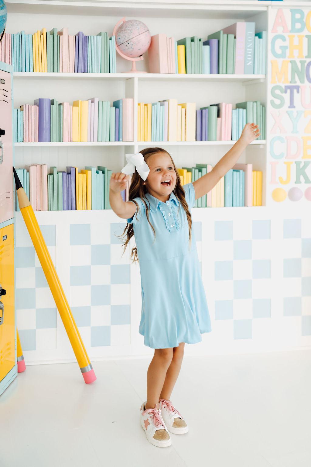 Bluebird Soft Short Sleeve Polo Dress Girls Mila & Rose
