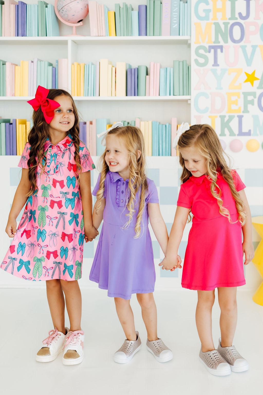 Hot Pink Short Sleeve Polo Dress Girls' Dress Mila & Rose