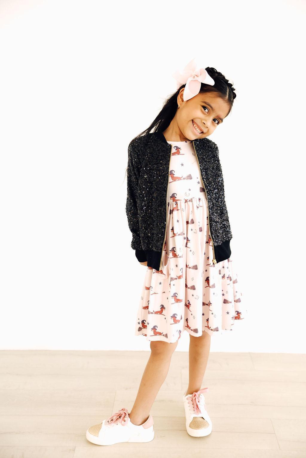 Happy Howl-oween Twirly 3/4 Sleeve Pocket Dress