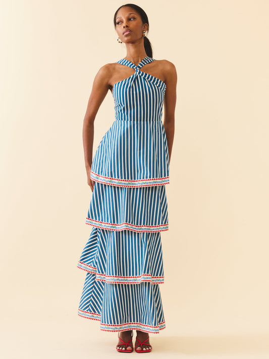 Cotton Linen Cross-Tie Maxi Dress Emma Dress