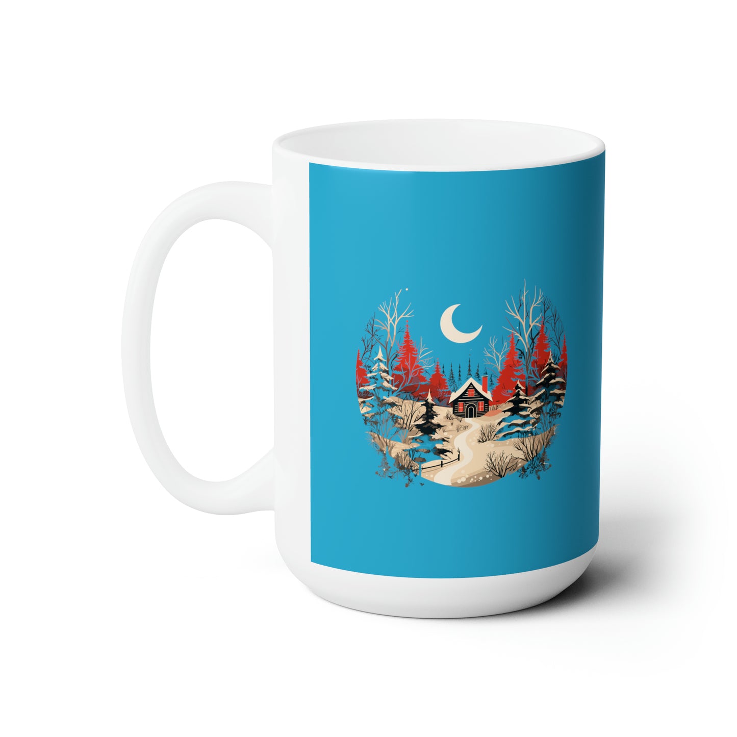 Christmas night mood with forestry house design holiday vibes Ceramic Mug15oz