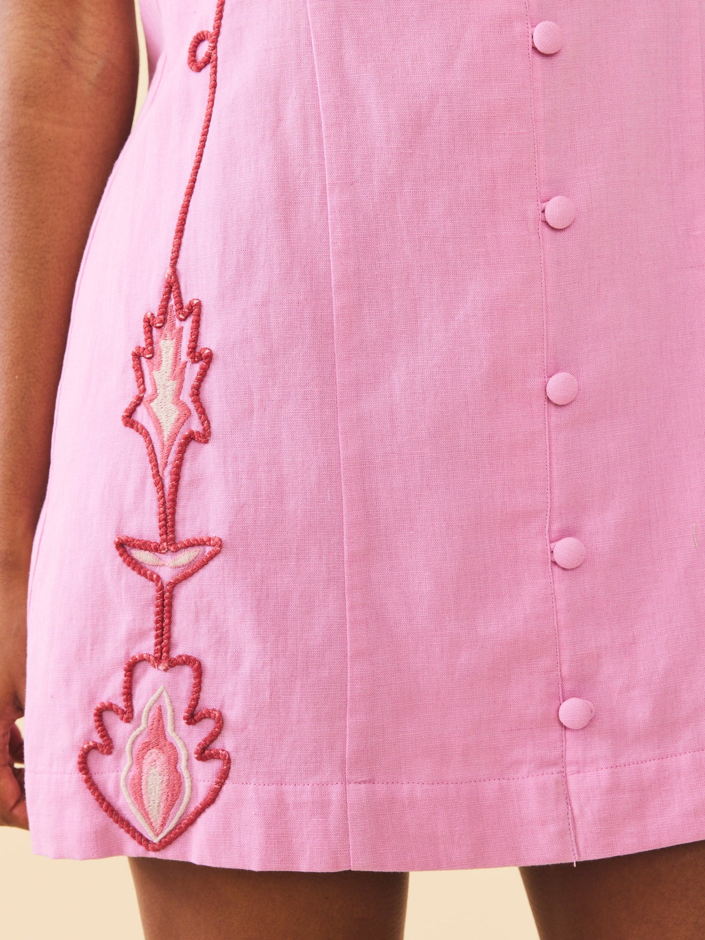 Pink Cotton-Linen Button-Front Mini Dress Harper