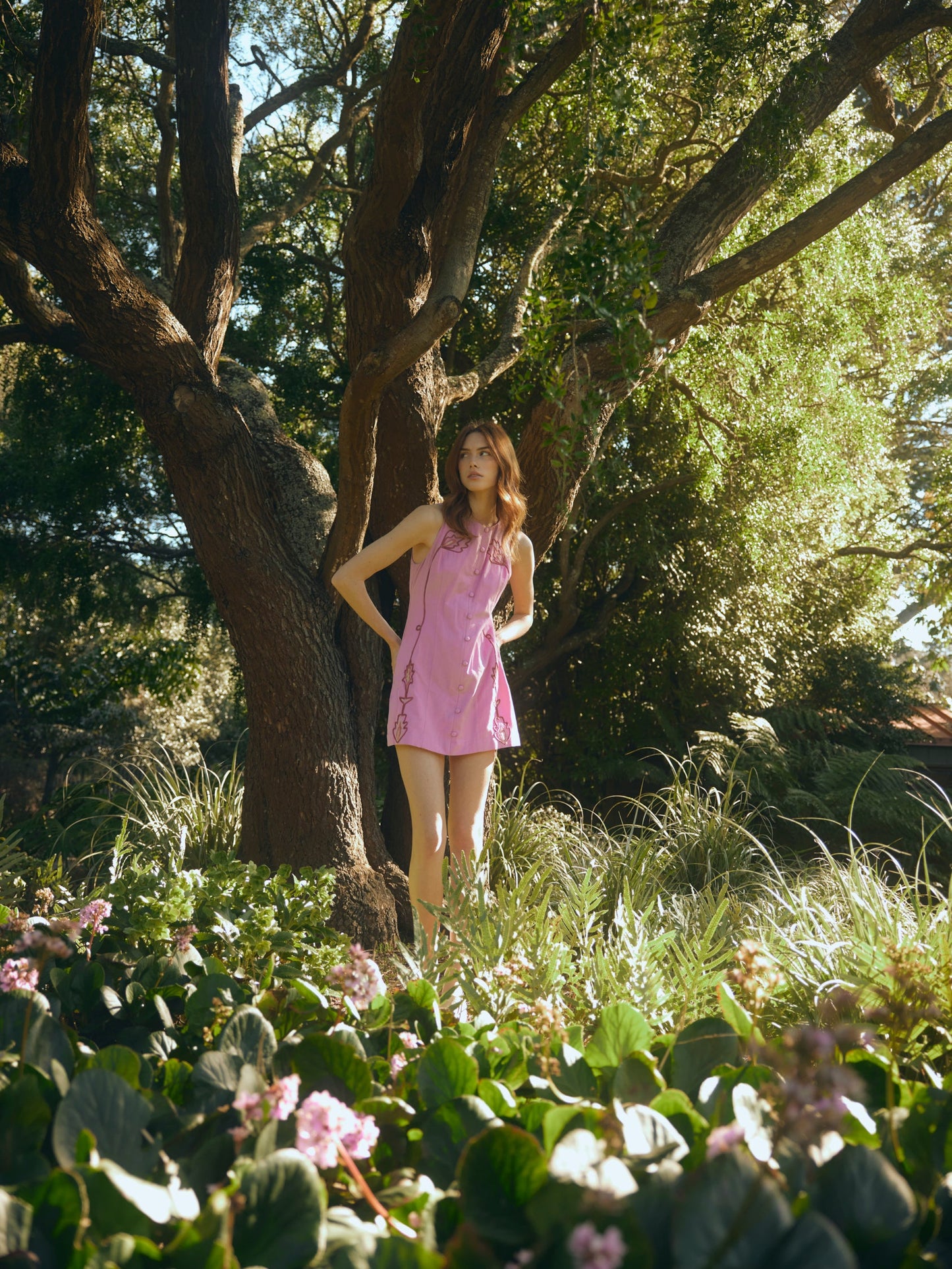 Pink Cotton-Linen Button-Front Mini Dress Harper