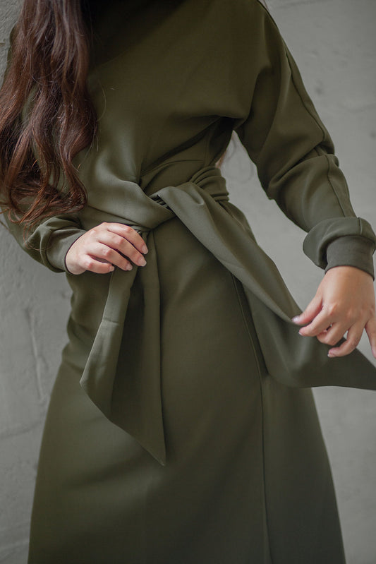 Olive Tie Waist Dress Adina