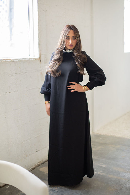 Black Jeweled Collar Gown Dori Sway