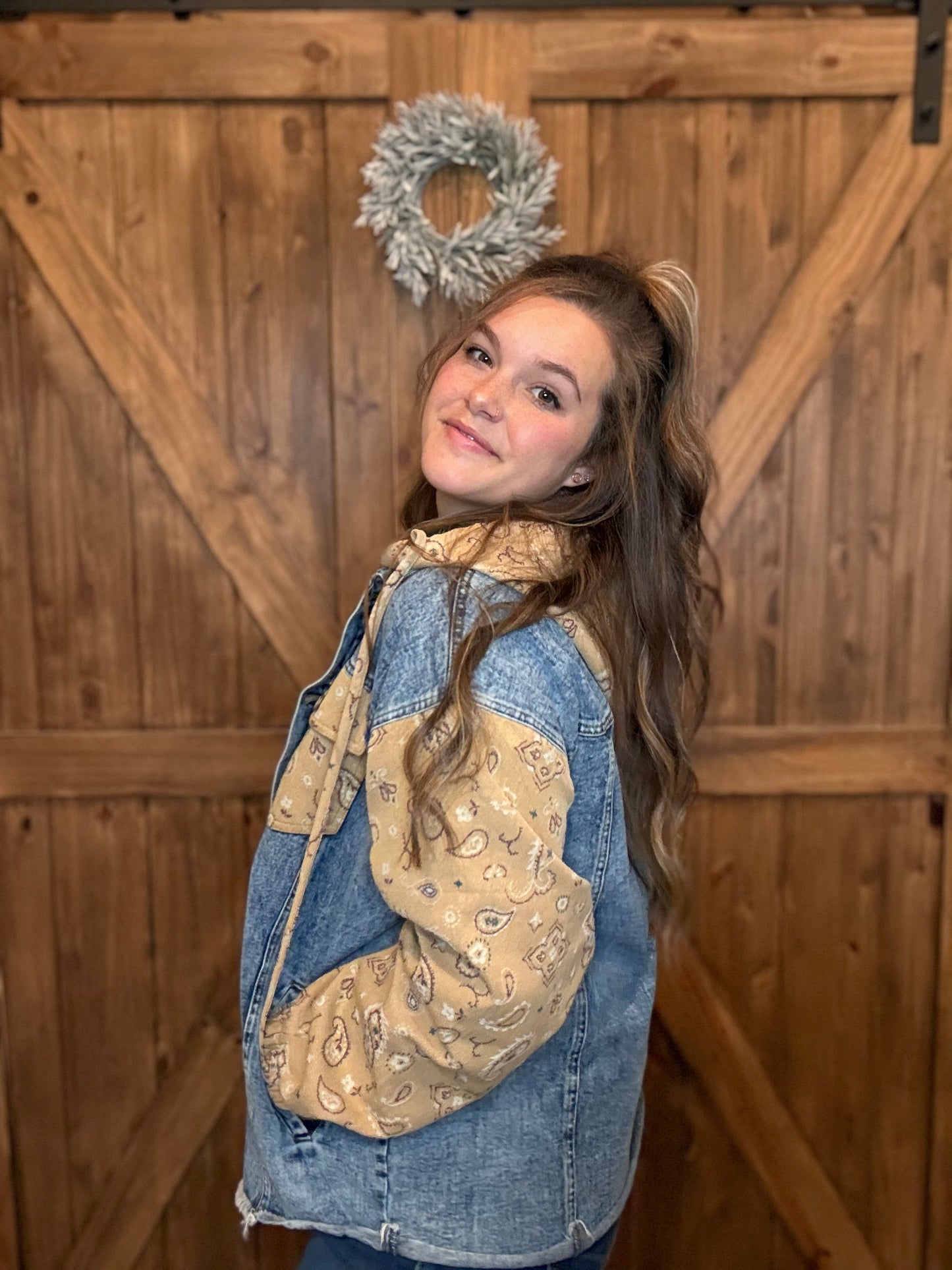 Denim Bandana Oversized Jacket Denim Bandana Patchwork Jacket Boutique Women’s Jacket