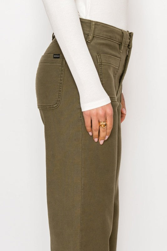 High Rise Crop Olive Color Wash Palazzo Jeans AT2113PZOV