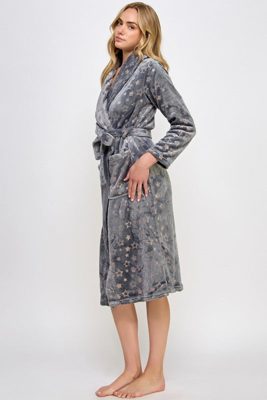 Metallic Star Print Estelle Robe Long Sleeve Robe The Diamond Empire LLC