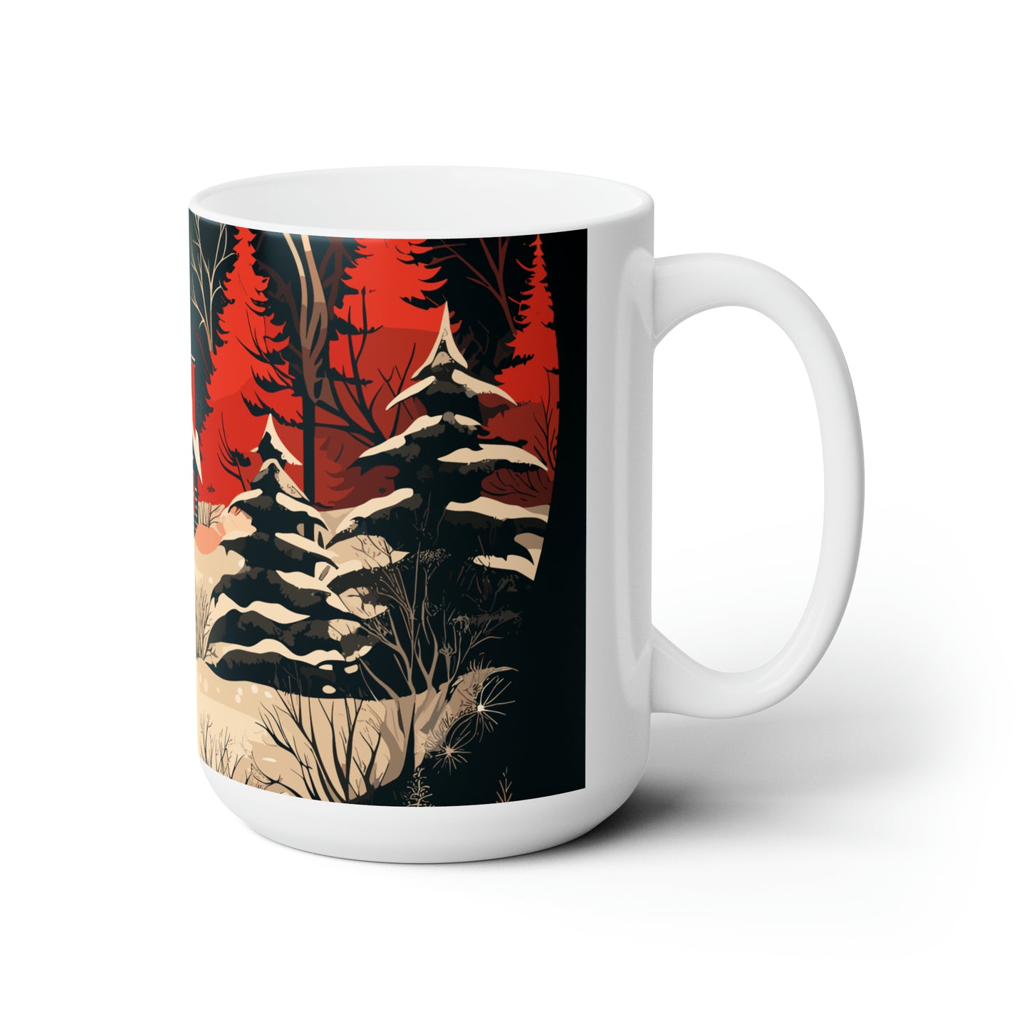Christmas house in forest with Christmas tree Ceramic Mug15oz