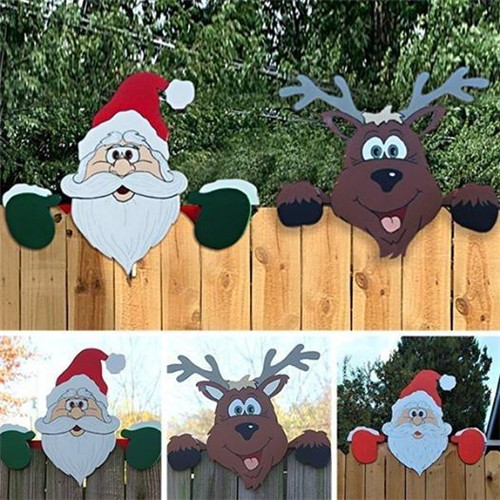 Christmas Themed Fence Garden Top Decoration Santa Claus and Elk