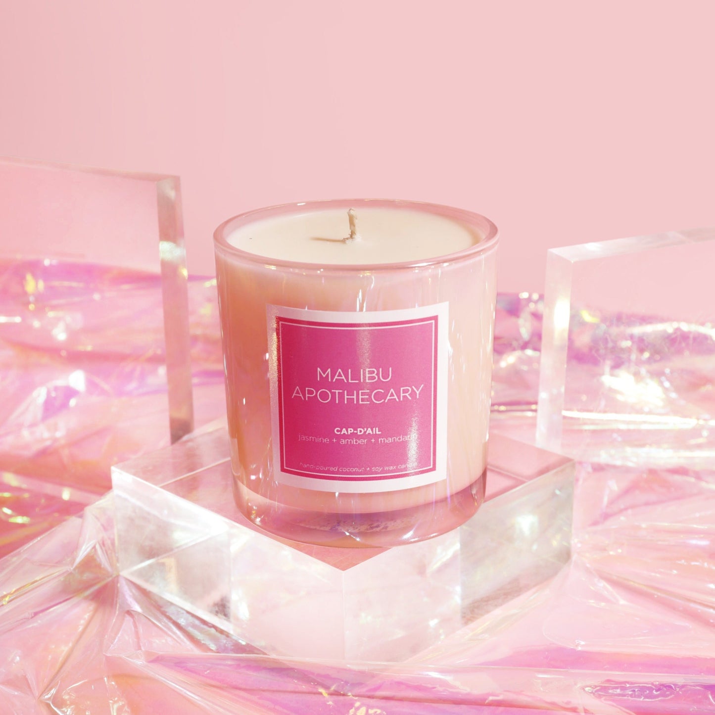 Iridescent Pink Coconut Soy Wax Candle Malibu Apothecary