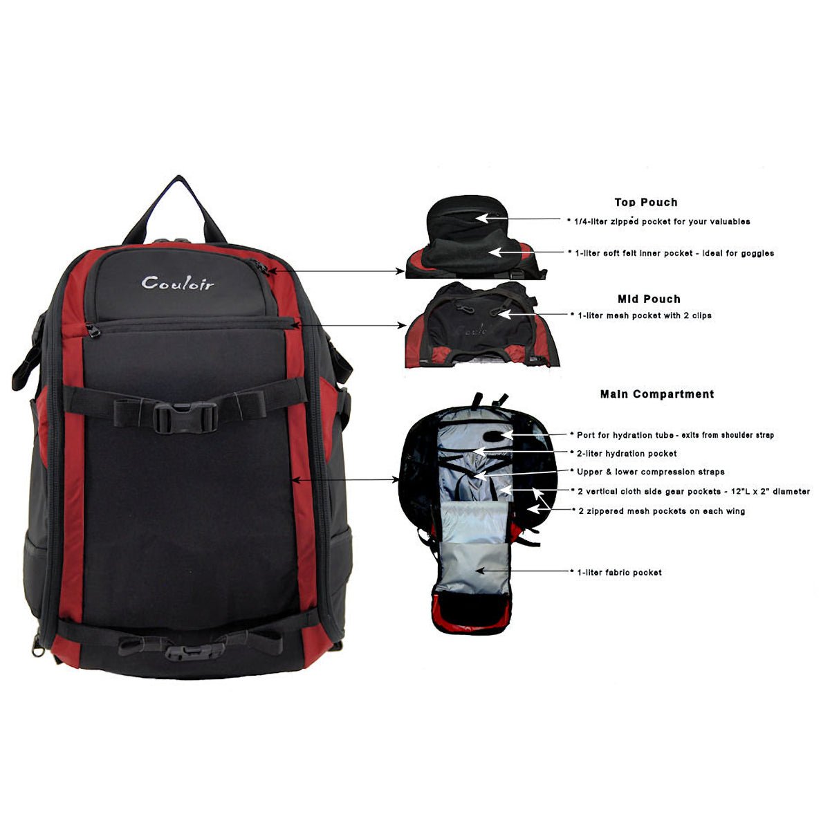 27 or 32 Liter Glide Lightweight Ski Pack Couloir