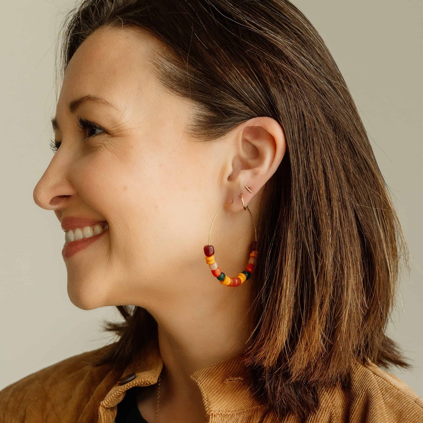 Sunrise Beaded Hoop Earrings 14k Gold Plated Hoops Sela Designs