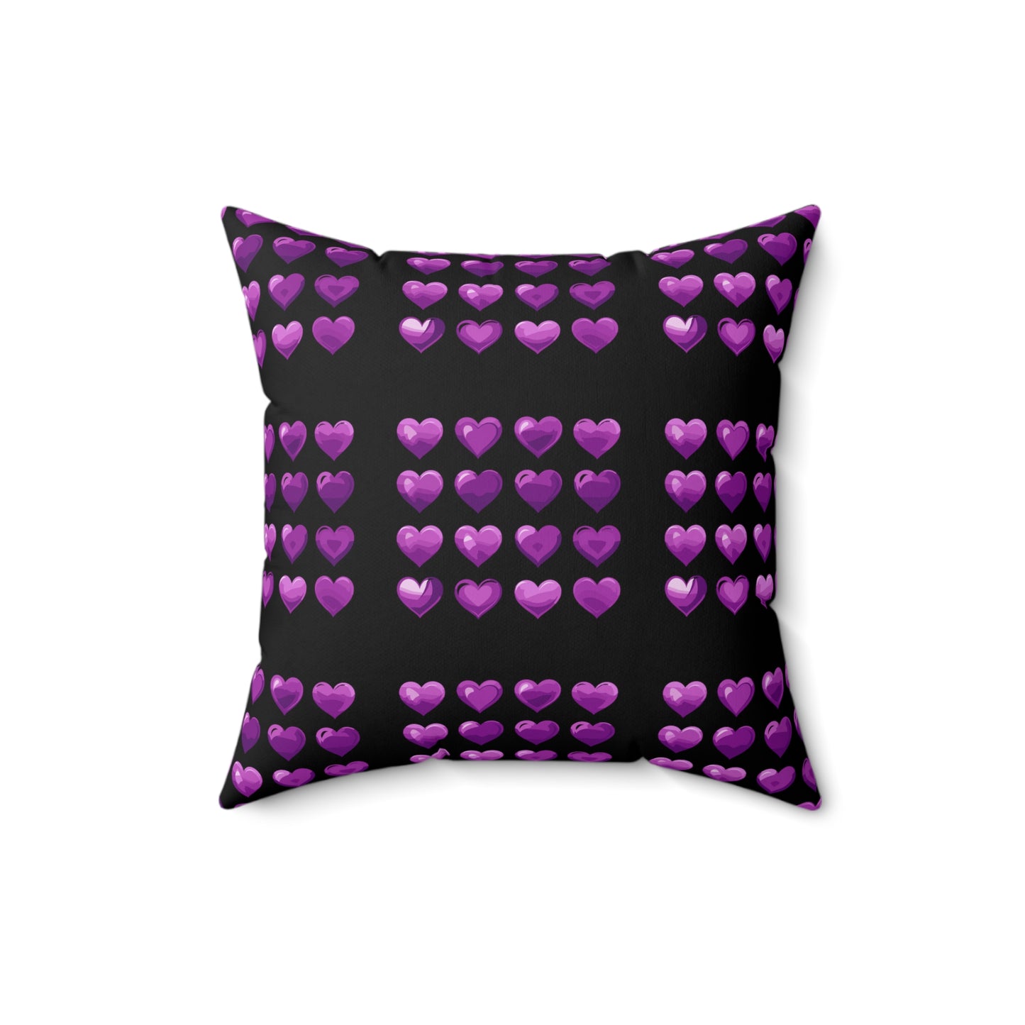 Valentine's day best home decor purple hearts design on black Spun Polyester Square Pillow