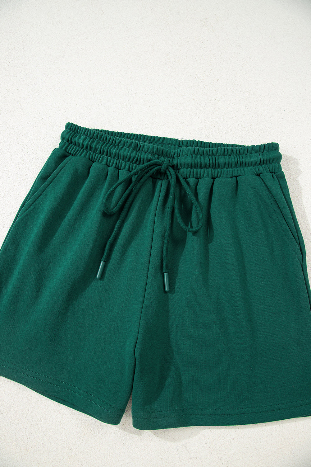 Varsity Striped Sleeve Drop Shoulder Sweatshirt and Shorts Set Evergreen