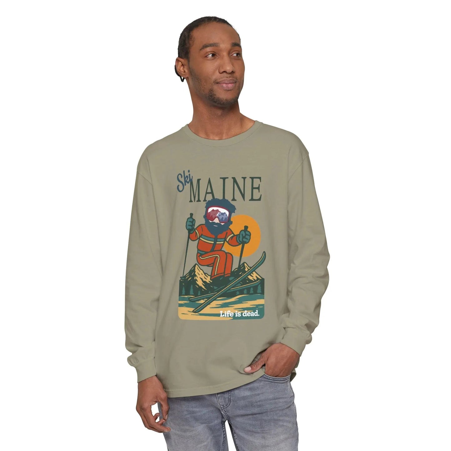 Garment-Dyed Long Sleeve T-Shirt 100% Ring-Spun Cotton Ski Maine
