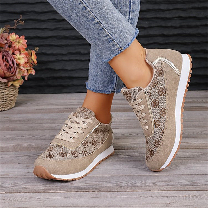 Floral Print Comfortable Lace-Up Canvas Sneakers