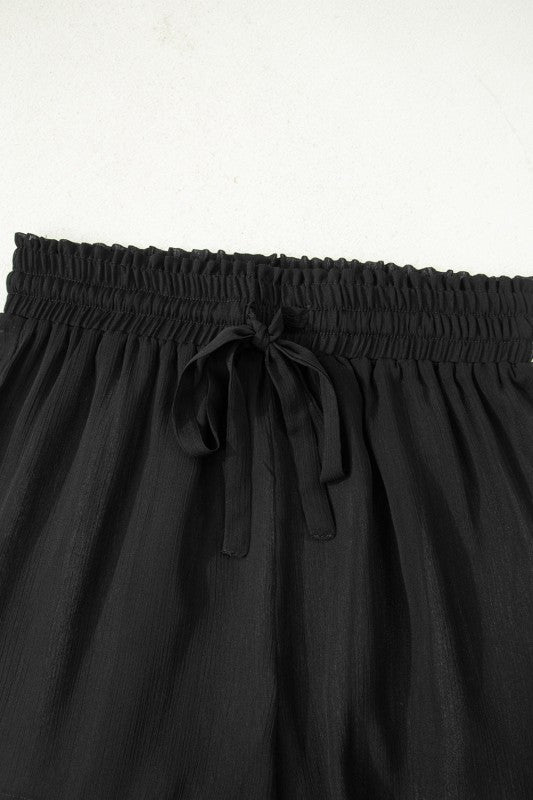 Sheer Tunic Shirt and Drawstring Shorts Swim Cover-Up Set