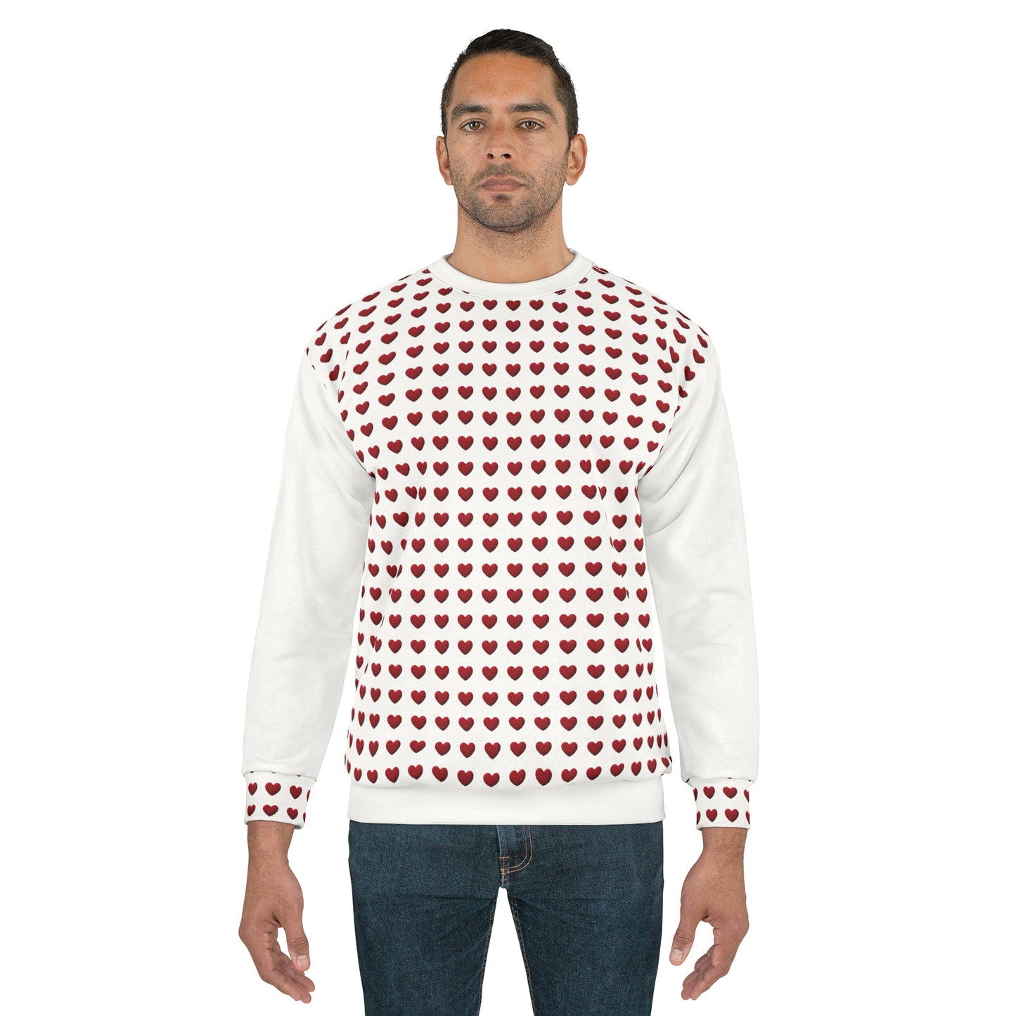 Valentine's Day best gift, red heart shape design White Unisex Sweatshirt (AOP)