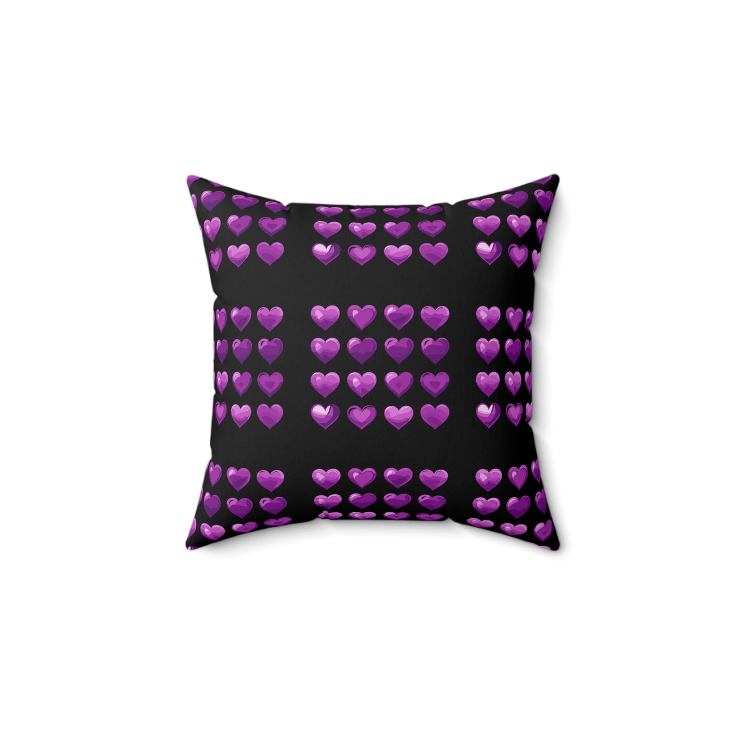 Valentine's day best home decor purple hearts design on black Spun Polyester Square Pillow
