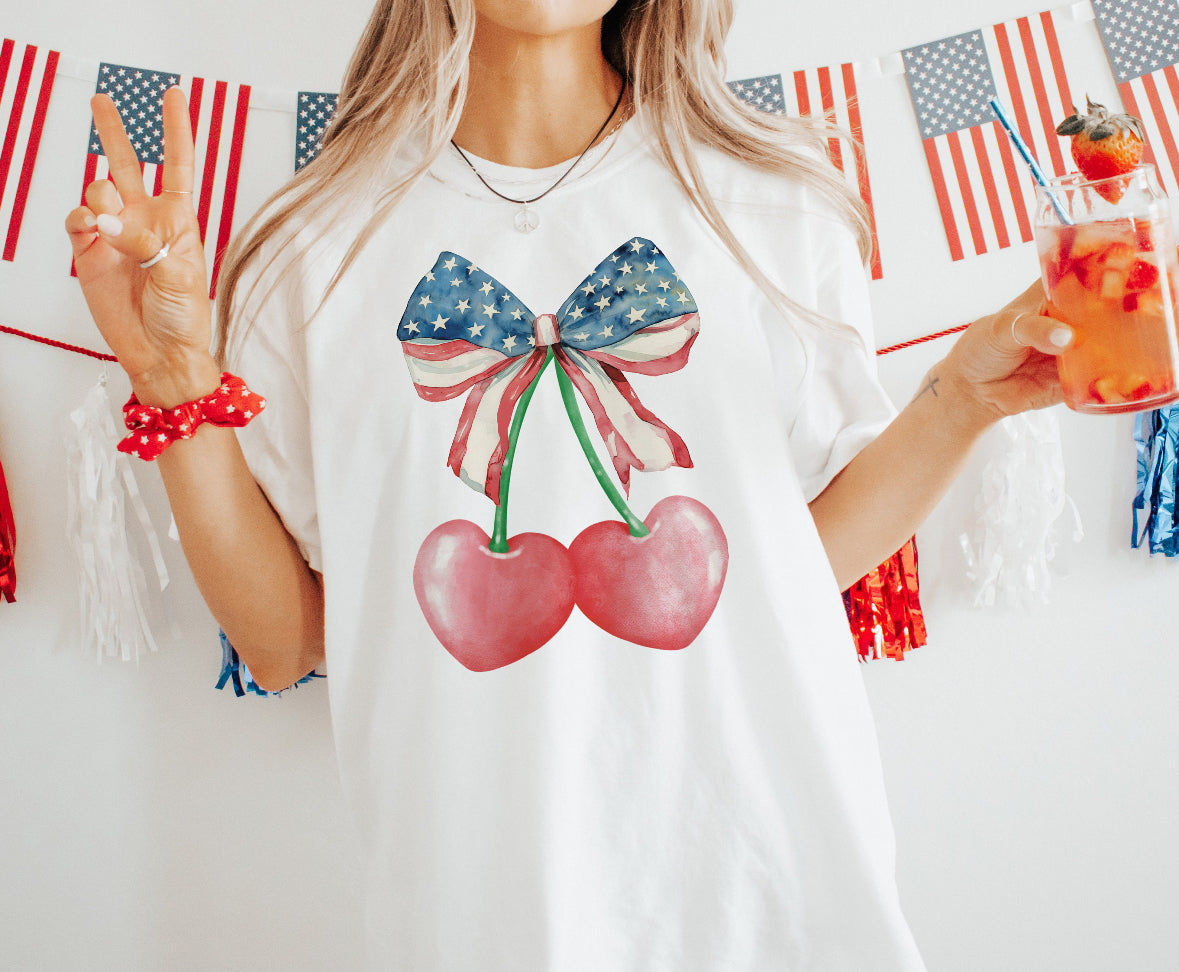 Cherry Heart USA Coquette Bow Collage Tee