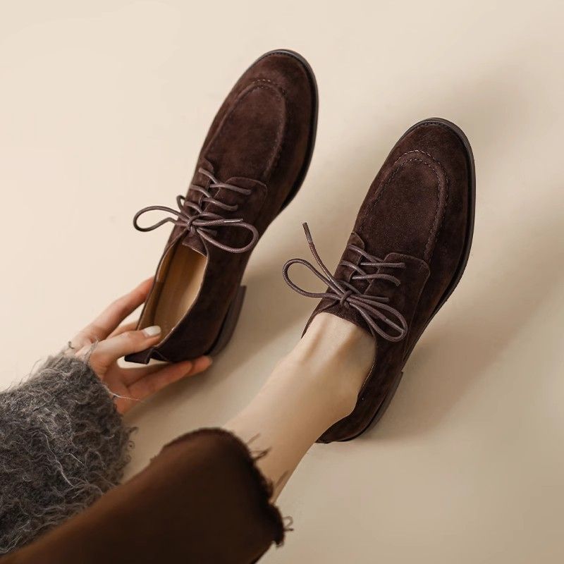 Retro Deep-Mouth Lace-Up Loafers Low-Top Women’s Shoes