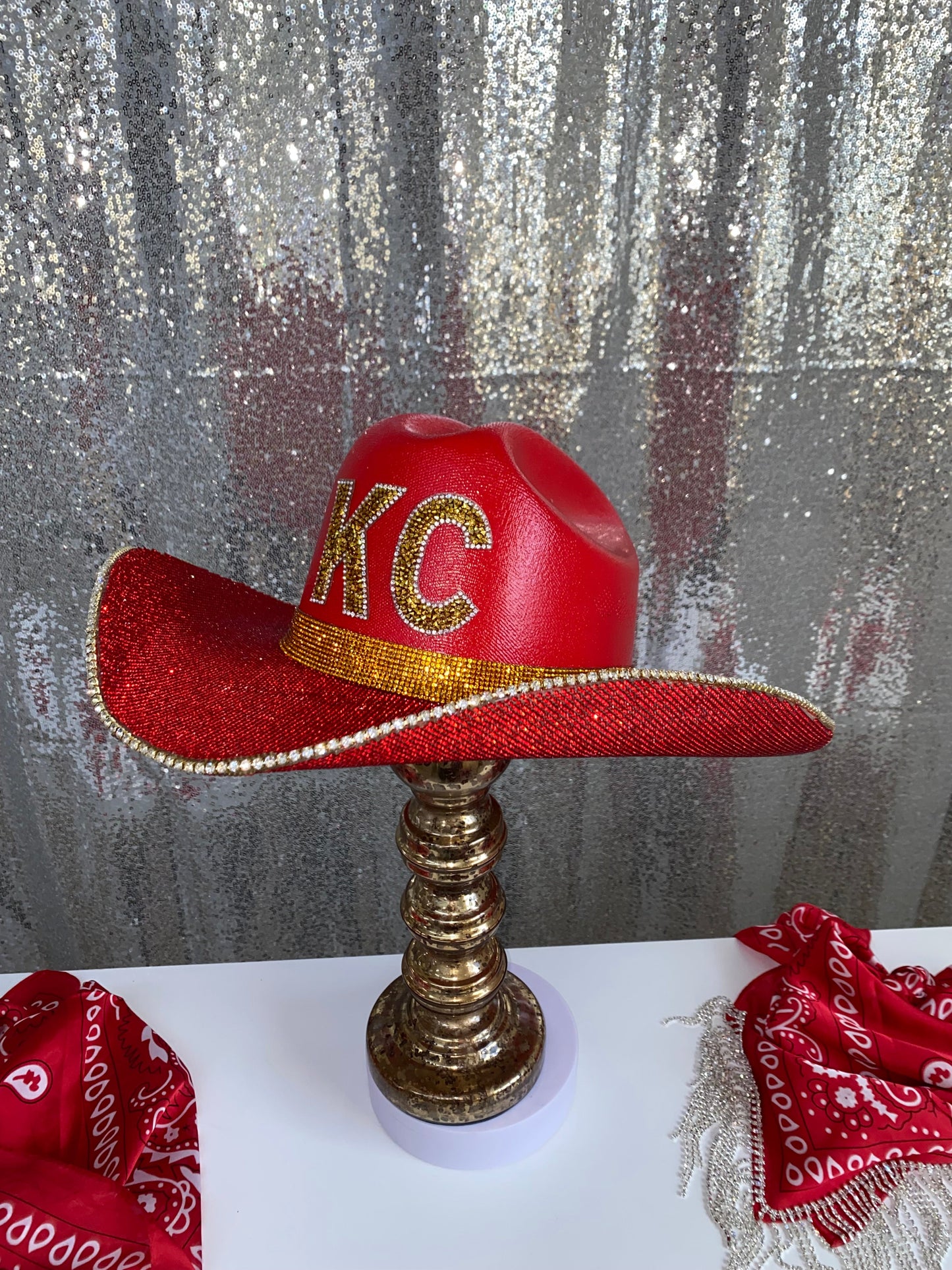 Kansas City Chiefs Rhinestone Red Straw Hat Rhinestone Cowgirl
