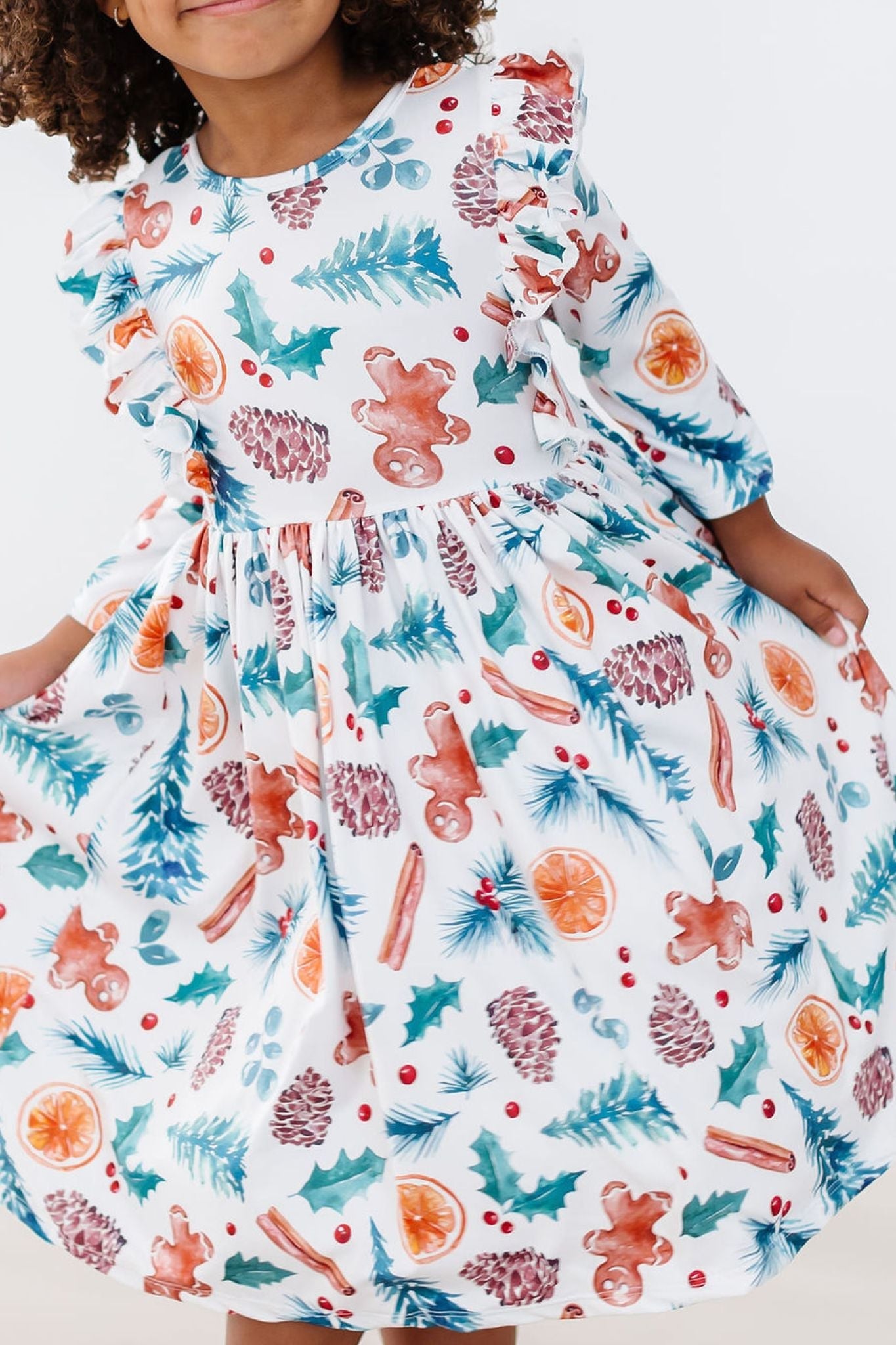 Classic Christmas 3/4 Sleeve Ruffle Twirl Dress Mila & Rose