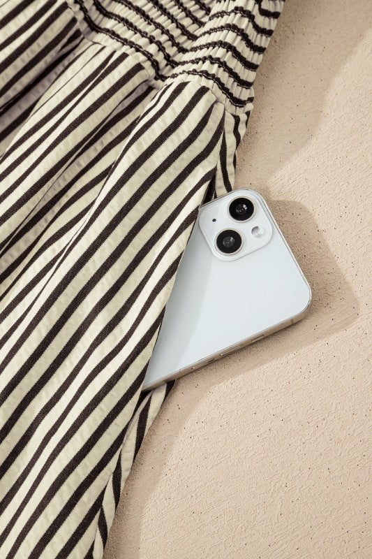 Stripe V-Neck Zip Front Midi Dress