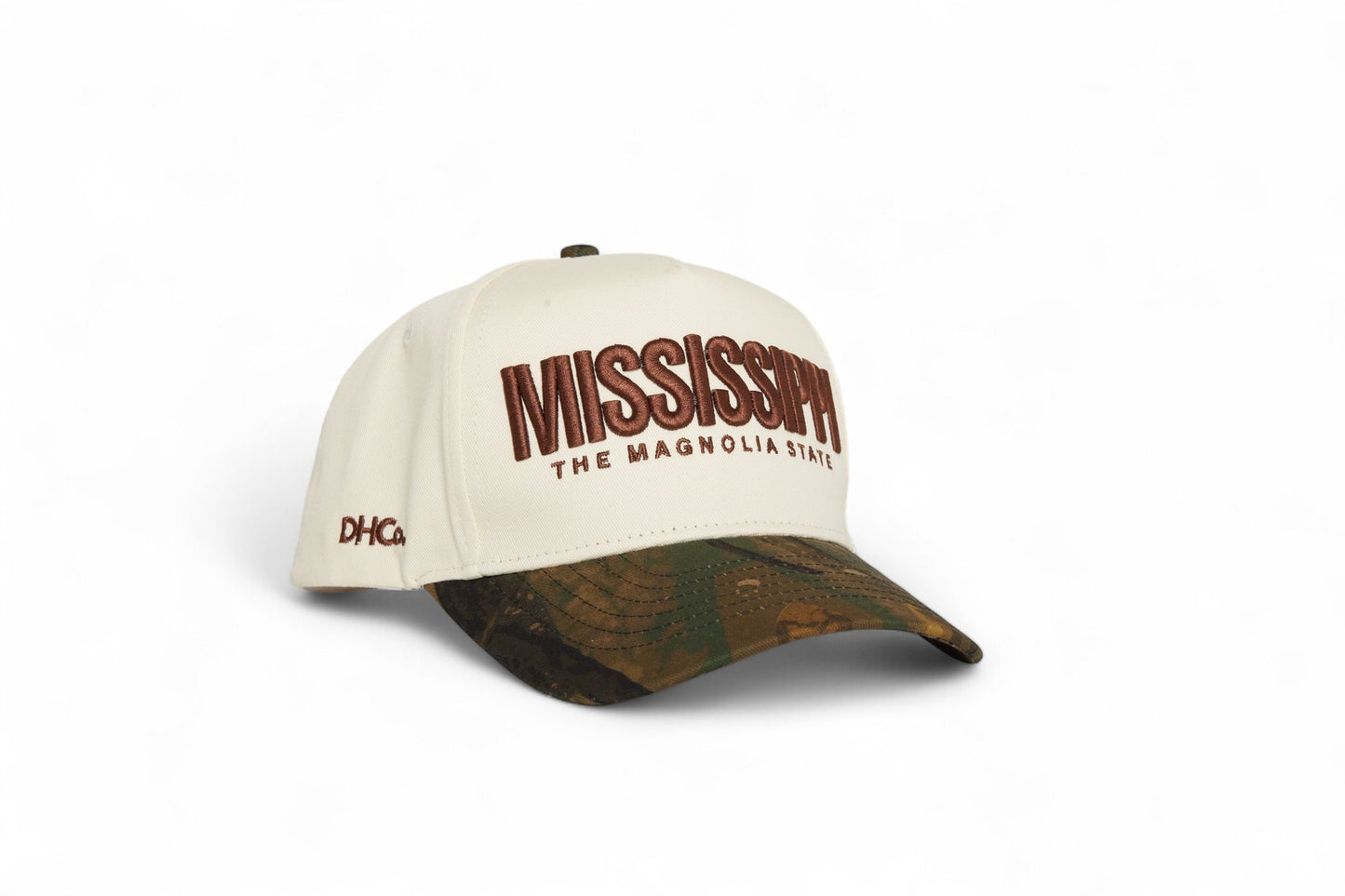 Camo Snapback Beige Pre-curved Trucker Hat Destination Hat Co.