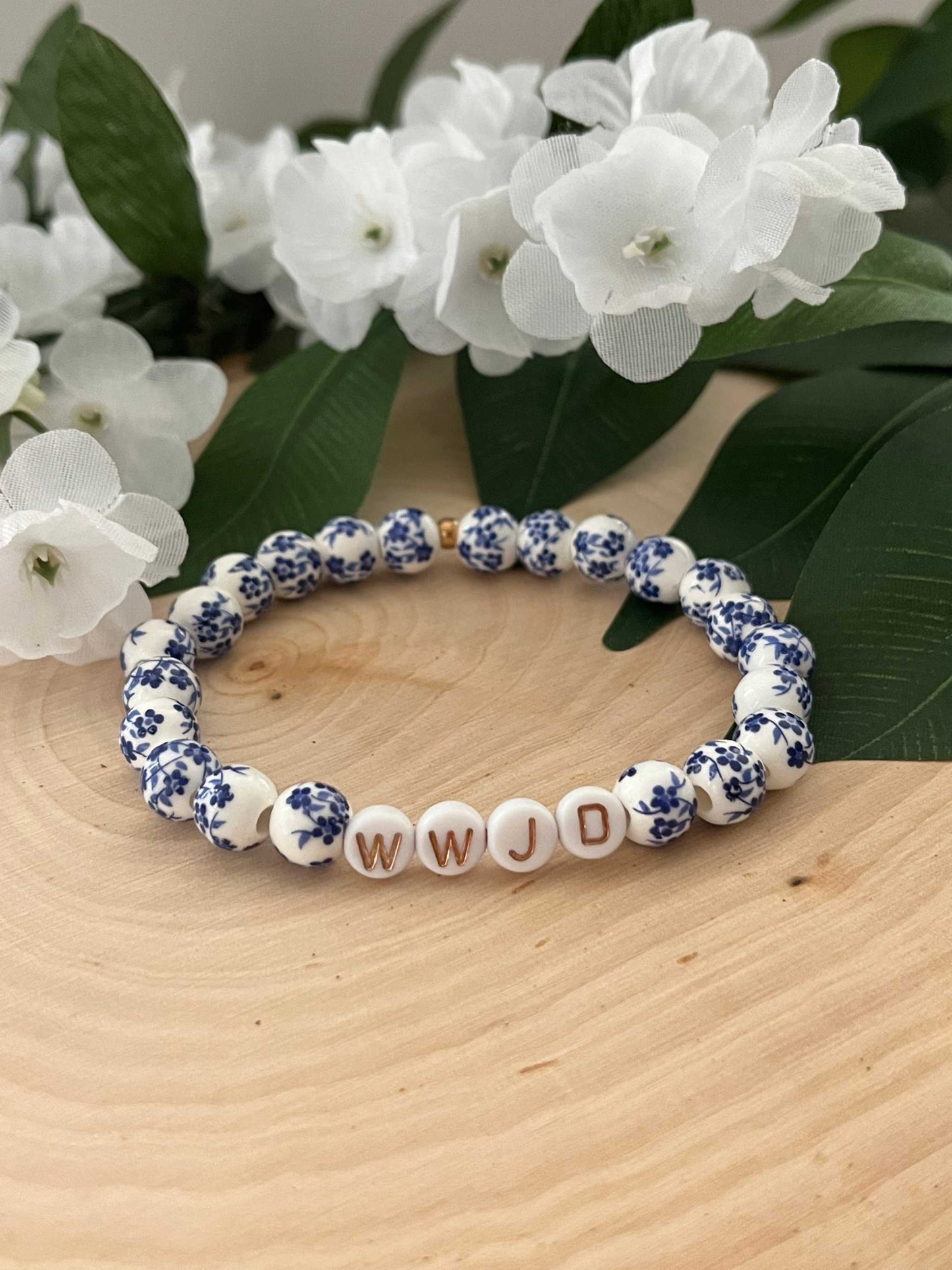 WWJD Bead Bracelet - Multi-Color Natural Stone Faith Jewelry