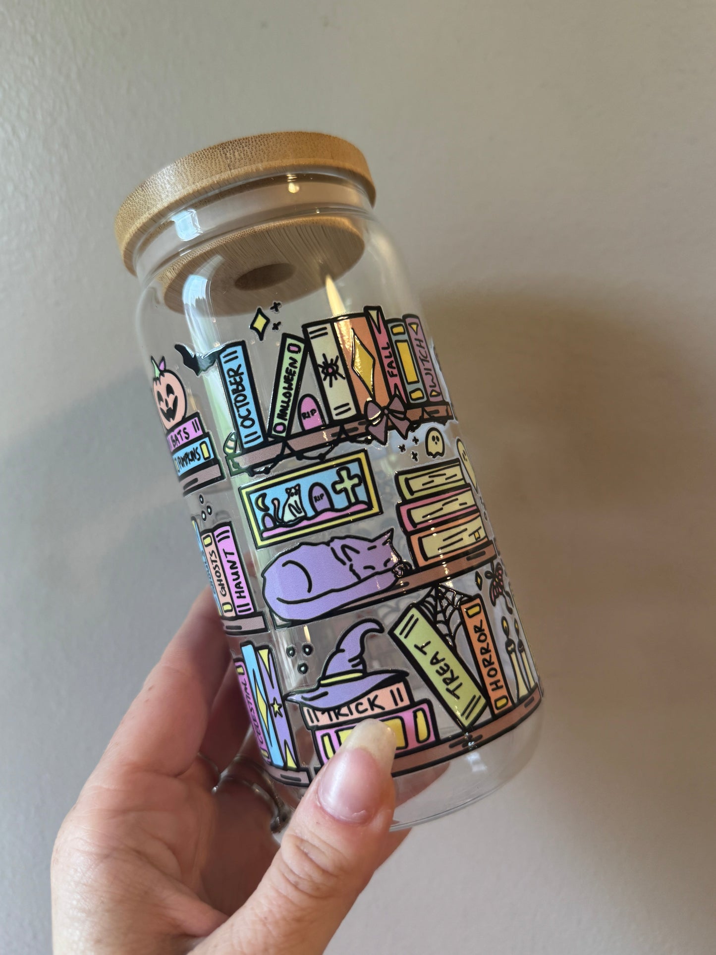 Dark Academia Spooky 16oz Glass Cup Sawdust and Cedar
