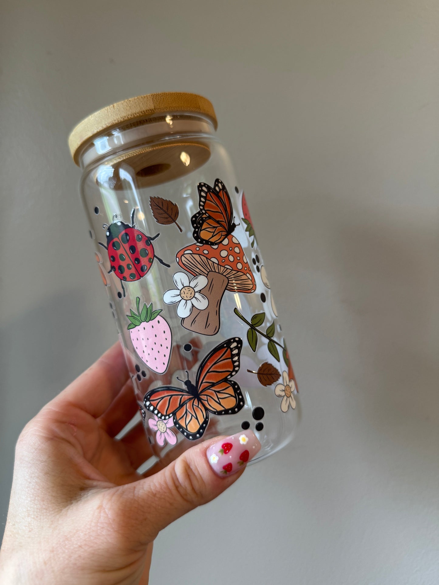 Whimsy Garden Glass Mug Clear or Frosted Pretty Sips