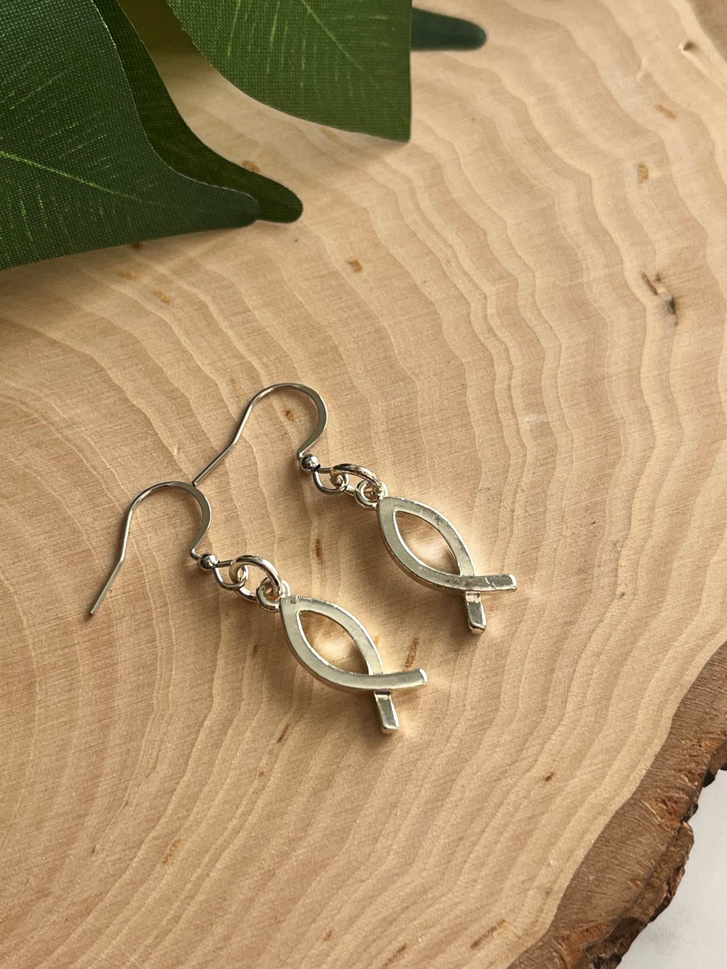 Silver Jesus Fish Earrings - Handmade Christian Jewelry Gift