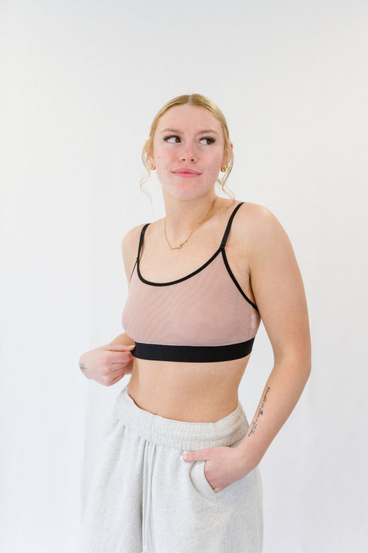 Dusty Blush Mesh Scoop-Neck Bra