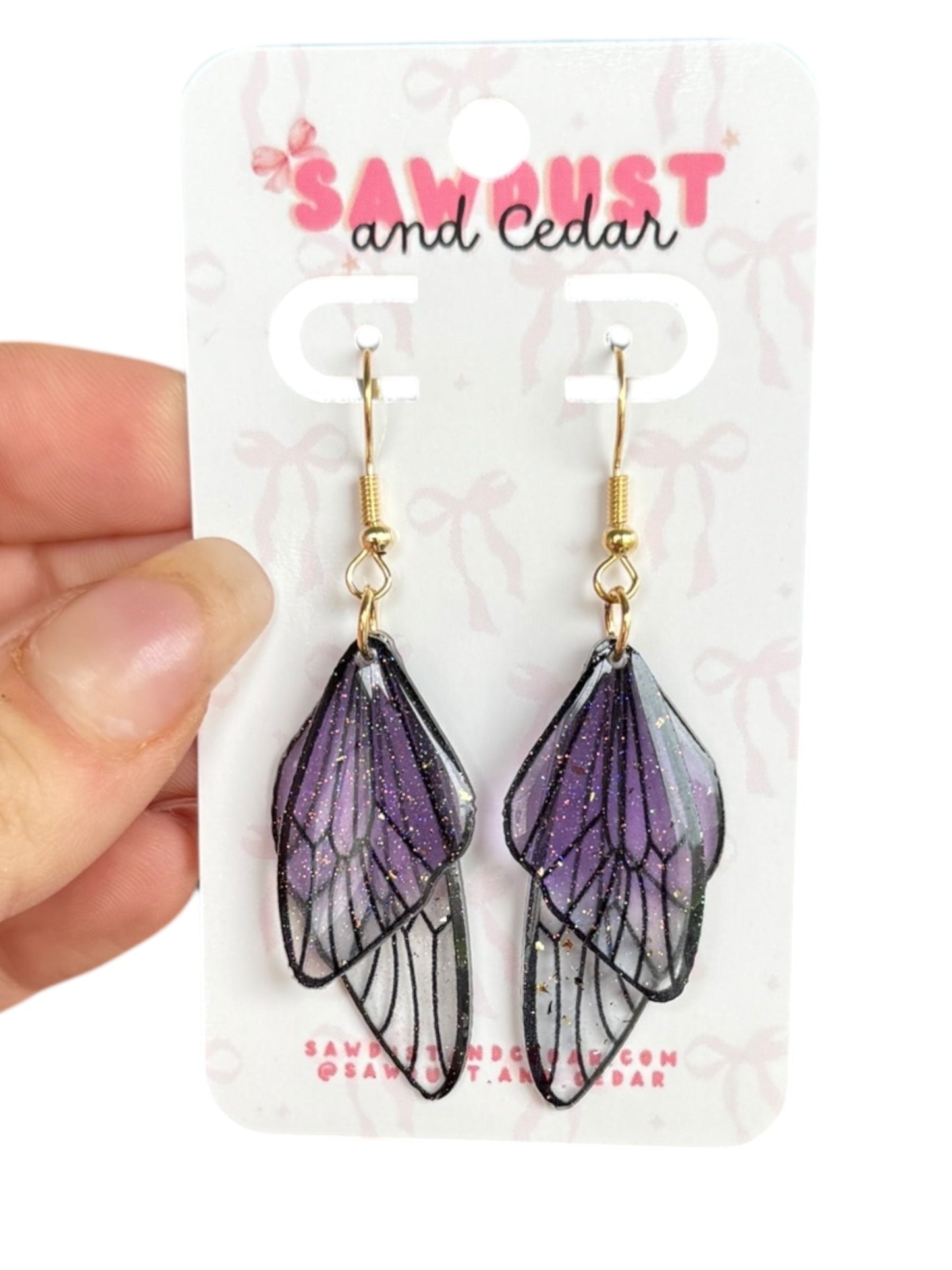 Purple Glitter Butterfly Wing Earrings